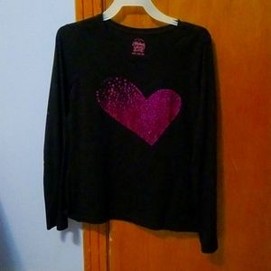 Black long sleeves shirt with pink sequence heart
